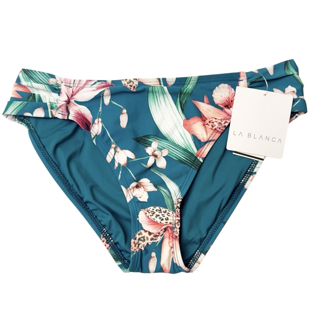 La Blanca Women's Size 16 Blue‎ Tropical Floral Paradise Swim Bikini Bottom NWT